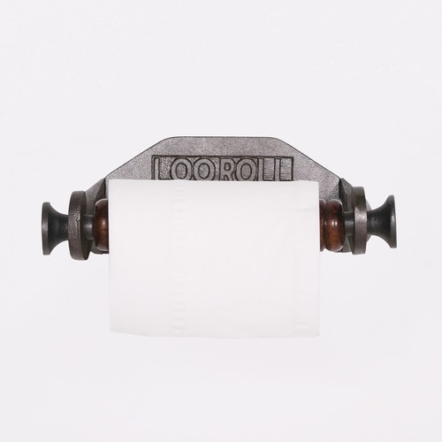 Victorian Style Industrial Cast Iron Metal Toilet Loo Roll Holder Bathroom Wood - Picture 3 of 3