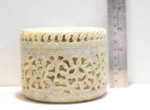 Handcrafted Antique Style Marble Vanity Canister Box - Trinket Keepsake - 4x4 in - Picture 4 of 4