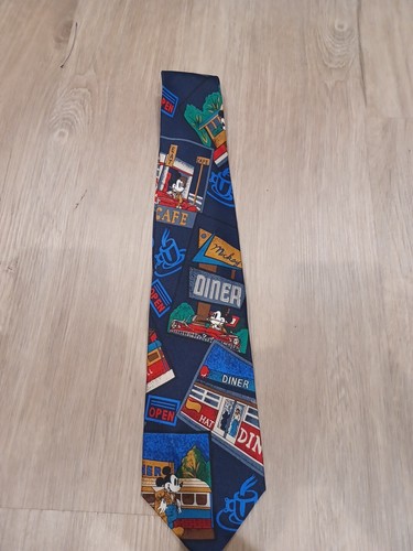 Disney Mickey Mouse Retro Diner Silk Necktie Tie Vintage NWT NOS New 100% Silk - Picture 1 of 6