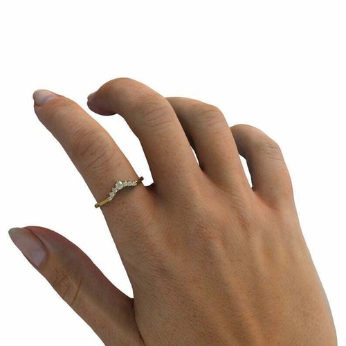Curved Diamond Wedding Band / 14k Gold Round Diamond Stacking Ring Diamond Ring - Picture 5 of 7