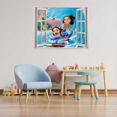 Lilo & Stitch 3D-Tapetenaufkleber Fensterblick Wandbild Pixar Film Vinylaufkleber