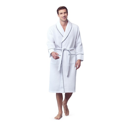 Bata de baño Lotus de lino para hombre con patrón cuadrado de gofres ropa de spa con 2 bolsillos delanteros - Imagen 53 de 95
