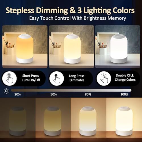 LED Touch Bedside Table Lamp, Baby Night Light for Kids, Dimmable Nursery - Picture 4 of 7