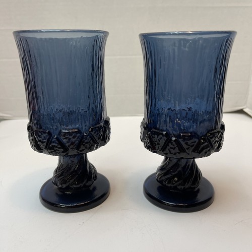 Juego de 2 copas de vino de agua azul oscuro vintage Fostoria Sorrento 5 7/8" - Imagen 2 de 11