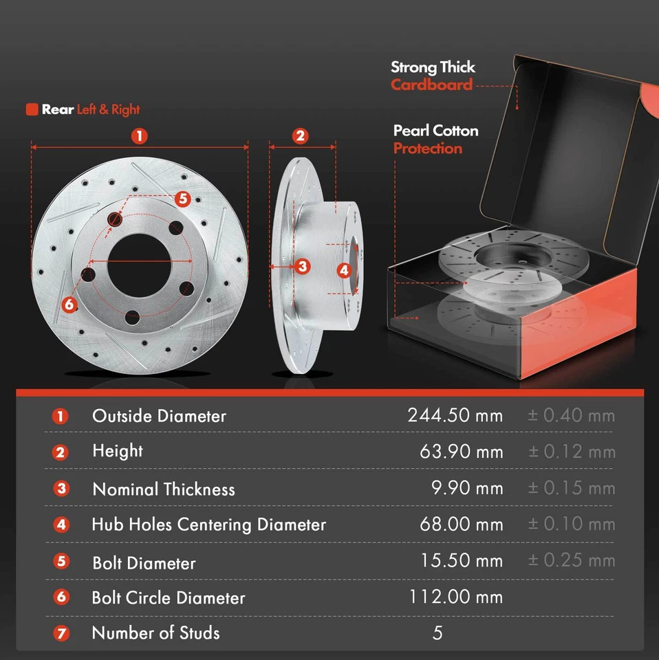 Rotores de freno perforados y pastillas de freno trasero Audi A6 1998-2003 Volkswagen Passat Foto 2 de 4