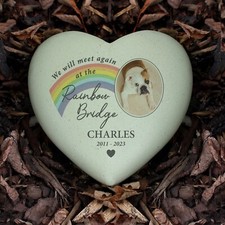 Personalised Pet Memorial: Pet Grave Marker Resin Heart Rainbow Bridge