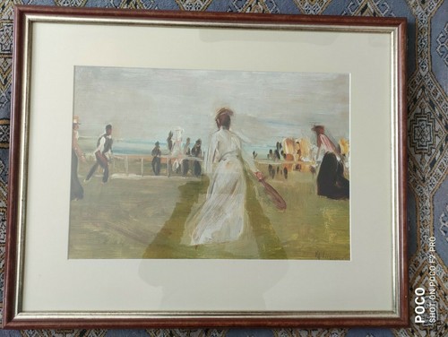 wunderschöner Liebermann Kunstdruck Tennisspieler am Meer 59x74cm - Picture 2 of 11