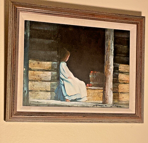 Schönes kleines Juwel Original Ölgemälde junges Mädchen "Bretagne Äpfel" signiert gerahmt - Bild 1 von 13