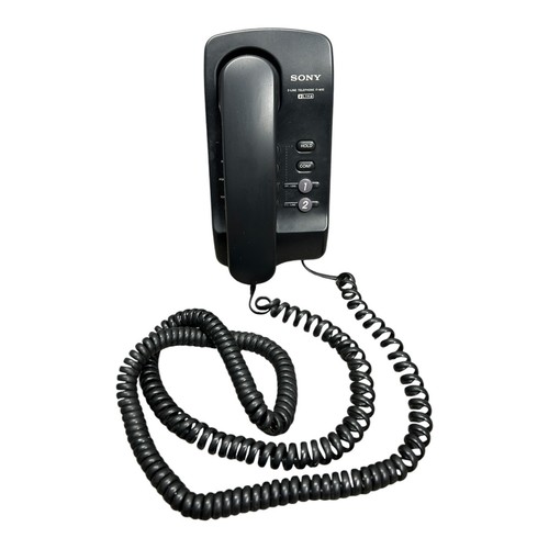 Vintage Sony IT-M10 Corded Telephone Black Pushbutton Dial and Black Coiled Cord