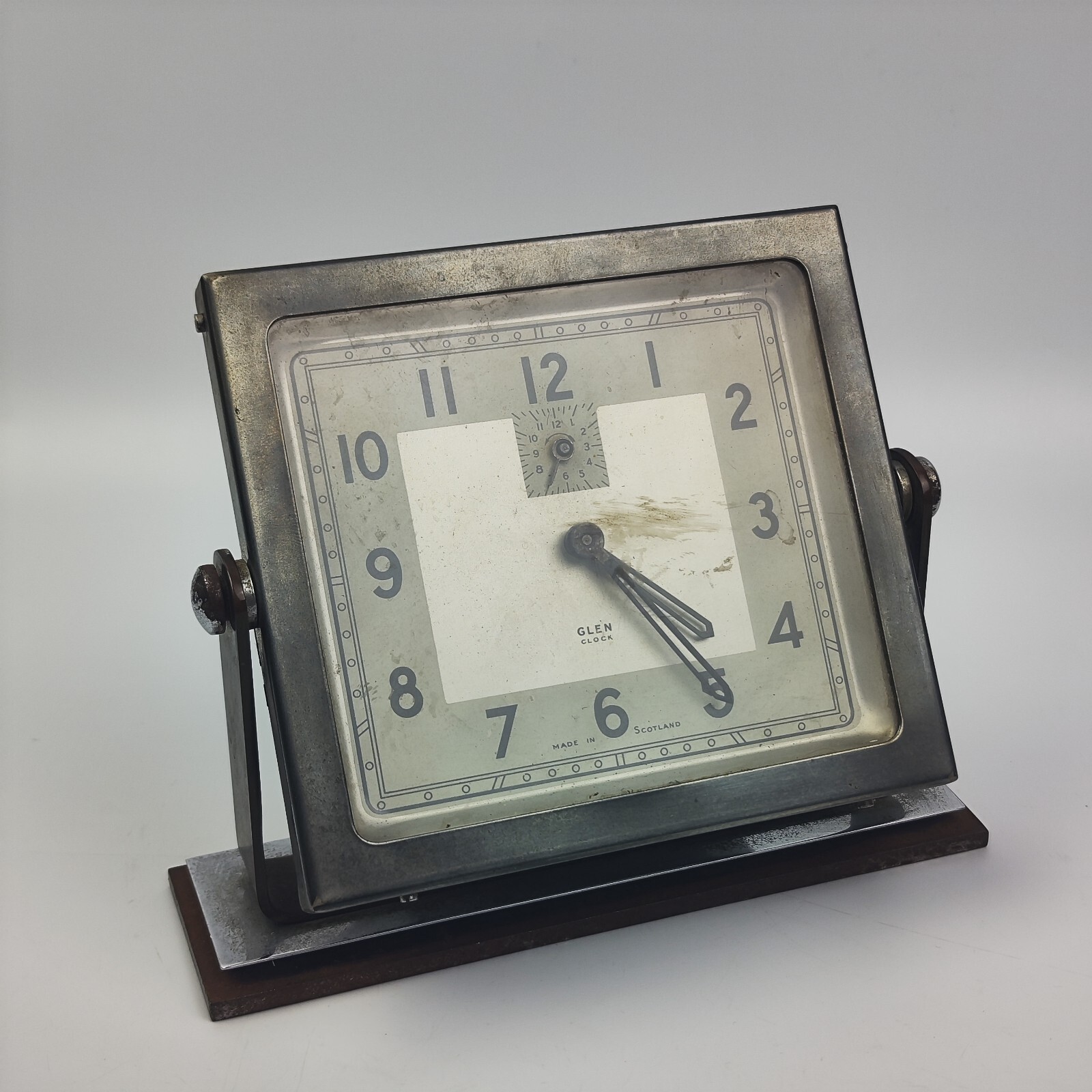 Orologio da Tavolo in acciaio GLEN CLOCK stile Art Déco anni 50 Made in