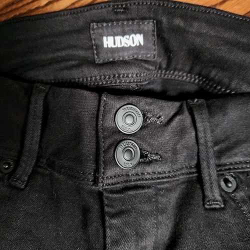 Hudson Skinny Jeans Collin Black Denim Flap Back Pockets Low-Rise Dark Wash 25  - Picture 6 of 12