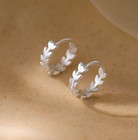Shiny 925 Sterling Silver Leaf Open Hoop Circle Huggie Earrings Women Girl Gift