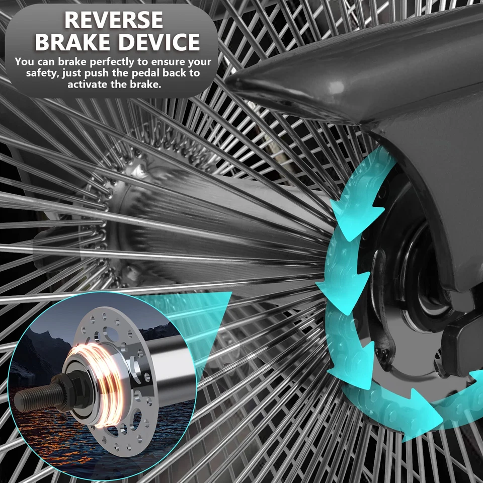 26英寸胖轮胎140辐条弹力海滩巡洋舰自行车高腰车把自行车 — 第 3/4 张图片