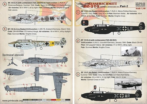Print Scale 48-102 Decal 1:48 Messershmit Me-110 Part2 The complete set 1,5 leaf - Picture 13 of 24