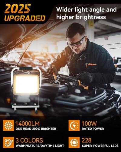 UNIONLUX Upgraded LED Work Light 300% Brightness, 100W 14000LM Warm/Nature/Da... - 第 2/9 張圖片