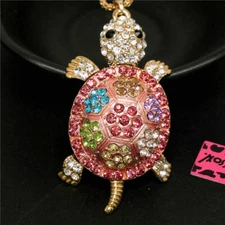 New Fashion Womens Multicolor Rhinestone Turtle Crystal Pendant Chain Necklace
