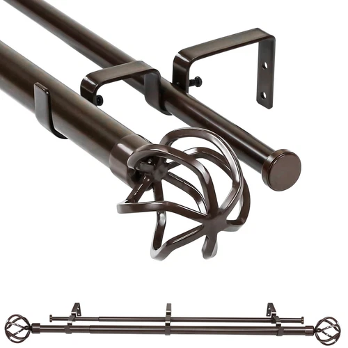 1" gedrehte Kugel Enden verstellbar Doppel Gardine Gardinenstange Set, 28" - 120" - Bild 2 von 35