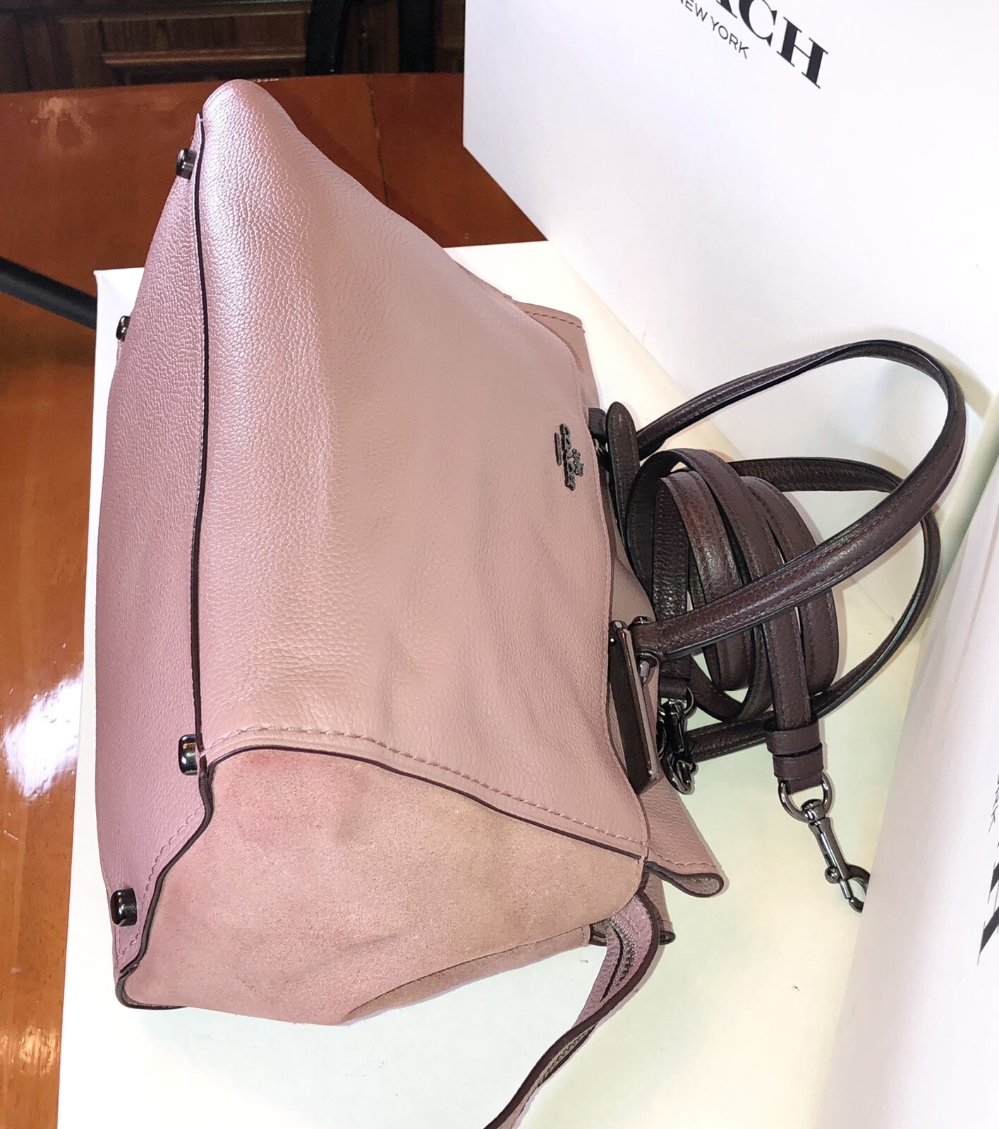 Coach 25006 Fulton Mixed Leathers Dusty Rose/Oxblood Convertible Satchel