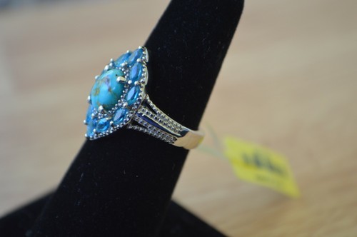 2.20ct South Hill Turquoise /Apatite /Zircon Ring Platinum over Fine Silver Sz 6 - Picture 7 of 7