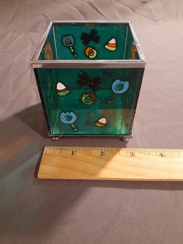 Vintage Halloween Painted Glass Votive Candle Pumpkin Jack O Lantern Candy Corn - Picture 7 of 14