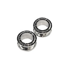 Pair of Screw Fit Ear Plug Gauges Surgical Steel with Double Row Black CZ Jewels