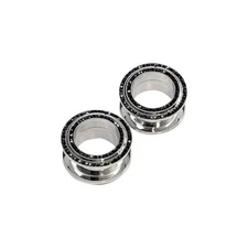 Pair of Screw Fit Ear Plug Gauges Surgical Steel with Double Row Black CZ Jewels