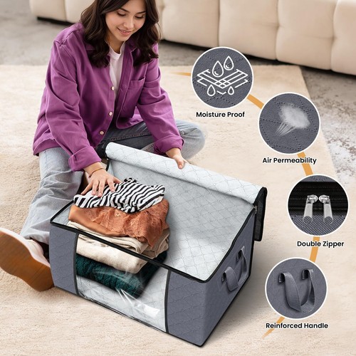 6 Pack Clothes Storage Foldable Thick Fabric Blanket Storage Bags Containers ... - Picture 4 of 6