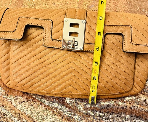 L.A.M.B By Gwen Stefani Saratoga Tan Leather Clutch Vintage Y2K Camel - Picture 5 of 7