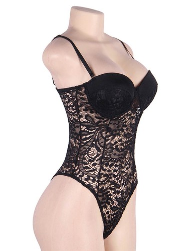 Black Lace Sexy Plus Size Lingerie Bodysuit Teddy One Piece Fitted Strapless - Picture 8 of 9