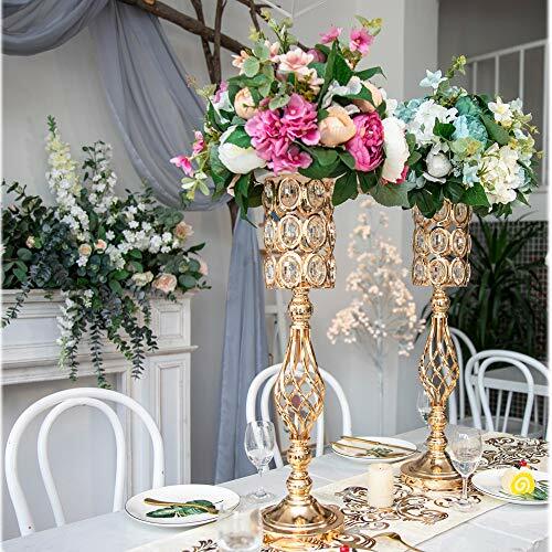 FLOWER TRUMPET VASE with Crystal Bead Decorative Centerpiece Gold 2 Pcs LANLONG - Picture 5 of 6