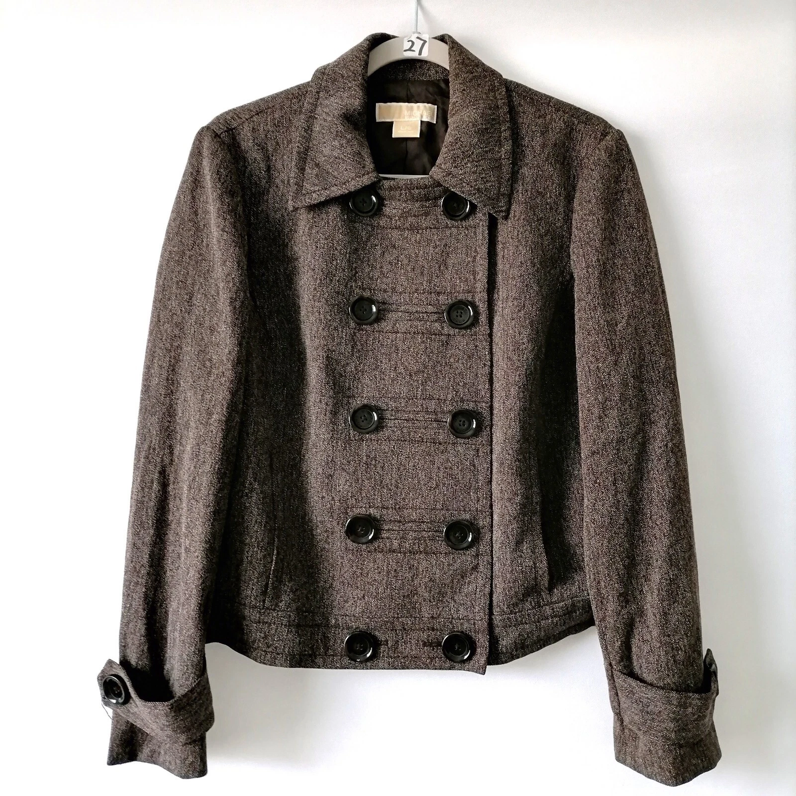 Cappotto doppiopetto Michael Michael Kors donna marrone micro spina di pesce taglia L