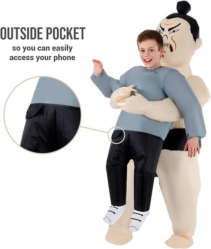 Kids Sumo Wrestler Inflatable Costume Boys Pick Me Up Blow Up Suit Halloween - Picture 3 of 6