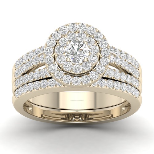 10k Yellow Gold Round Cut 1Ct Diamond Bridal Set Ring Size 8 Clarity I2 - Picture 1 of 6