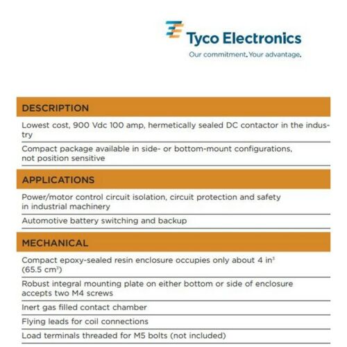TE Connectivity LEV100A5ANG 9-1618389-8 1P DC Contactor 100A KILOVAC 001402 - Picture 7 of 9