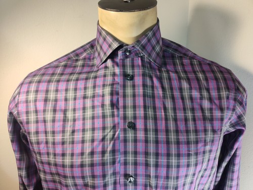 Eton Dress Shirt Mens Gingham Check Button Up Purple & Black Size 15.5-39 - Picture 3 of 8