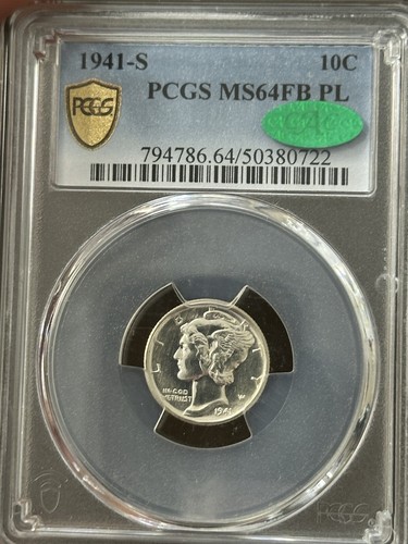 1941-S MS64FBPL CAC PCGS Proof Like Full Band Mercury Dime - Picture 3 of 4