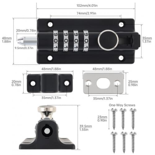 Combination Locking Bolt, 4 Digit Door Security Slide Latch Lock for Shed Gate - Picture 3 of 13