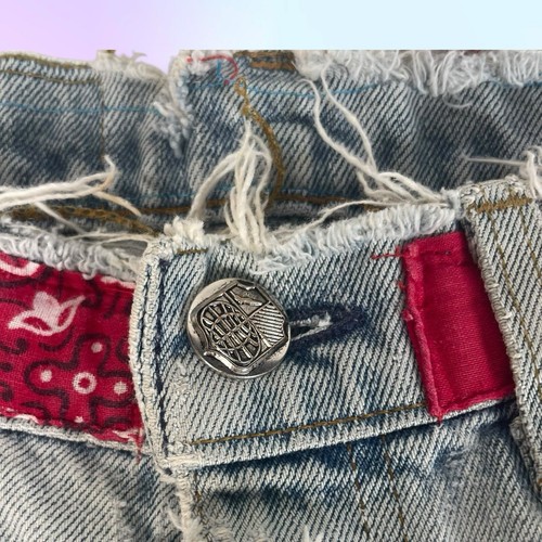 VTG 30” DIY Thrashed Punk ‘Athletic’ Denim Cut-Off Jean Shorts 80s Popeye Patch - Picture 5 of 17