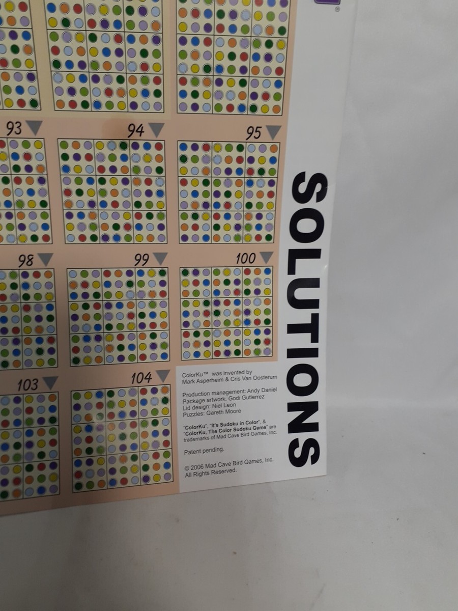 Colorku Replacement Part: Soluntion SHEET ONLY, Color Sudoku