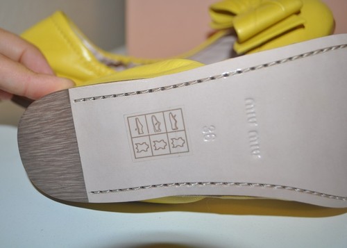 NIB Miu Miu By Prada BOW Ballet Flats Shoes Yellow Leather Scrunch EUR 36 - Picture 6 of 6