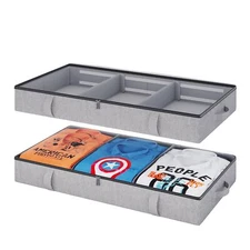 Under Bed Storage, 2 Pack Under Bed Storage Containers with Dividers, Firm Sides
