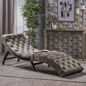 Elegant Grey Velvet Tufted Comfort Chaise Lounge Chiar Couch