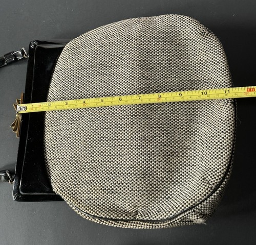 Vintage Purse Black White Checkered Tweed Handbag Purse Gold Clasp Close - Picture 4 of 11