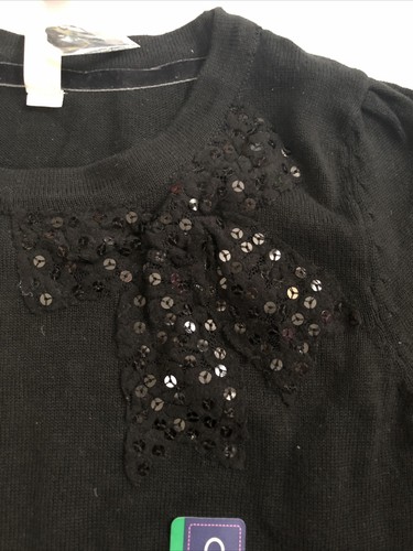 Cherokee Girls 7 8 Black Long Sleeve Sweater Embellished Sequins Bow NEW NWT - Picture 2 of 7