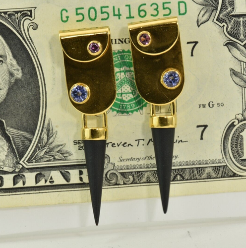 14K Gold Handmade Earrings NATURAL Tourmaline ,Tanzanite ,& Black Onyx - Picture 7 of 14