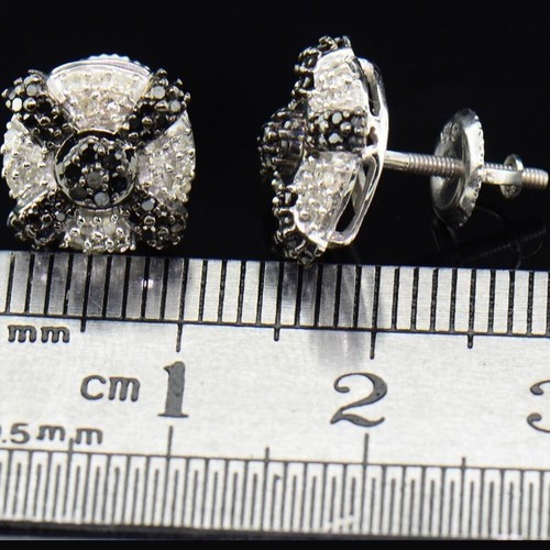 0.80 Ctw Created Diamond & Black Spinel 14K White Gold Over Pave Stud Earrings - Picture 6 of 10
