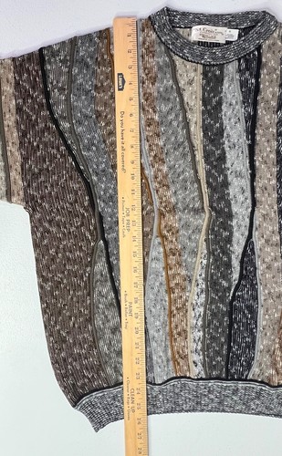 Vintage St Croix Knit Sweater Mens M Brown Gray Geometric Coogi Wool USA 90s - Picture 15 of 22