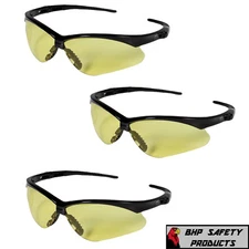 3 PAIR KLEENGUARD NEMESIS AMBER LENS SAFETY GLASSES NIGHT DRIVING SHOOTING Z87+