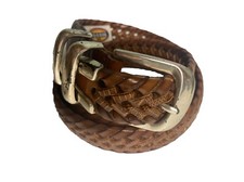 Vintage Fossil Brown Leather Braided Belt Size Medium 32
