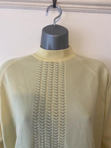 Womens Vintage Mod Yellow Patterned Turtle Neck Jumper 1960s 70s Style - Picture 2 of 10